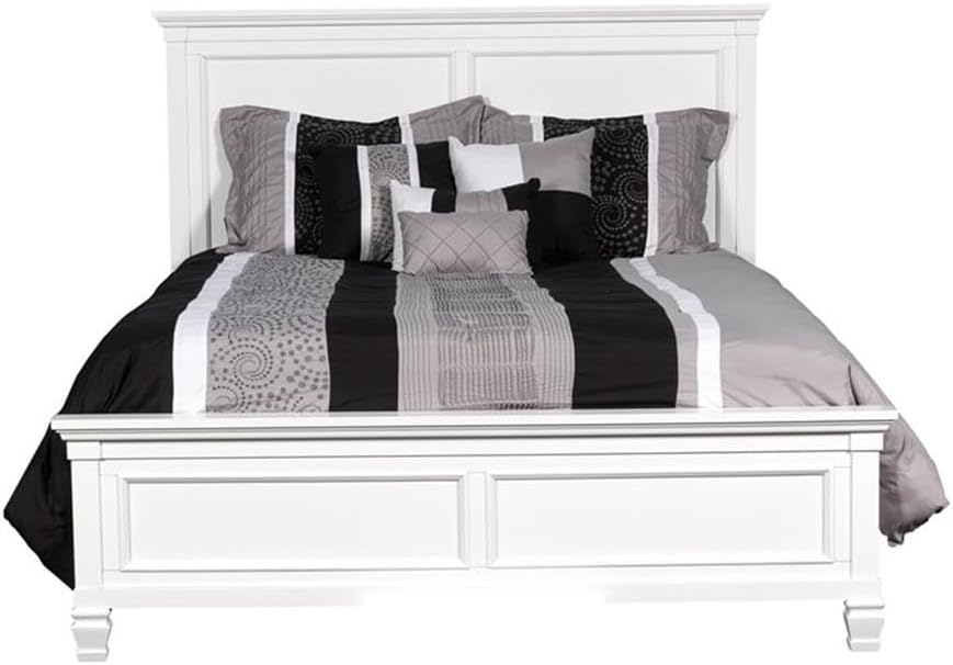 White Wood King Panel Bed Frame