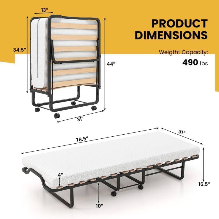Wood Foam Wheeled Foldable Guest Bed