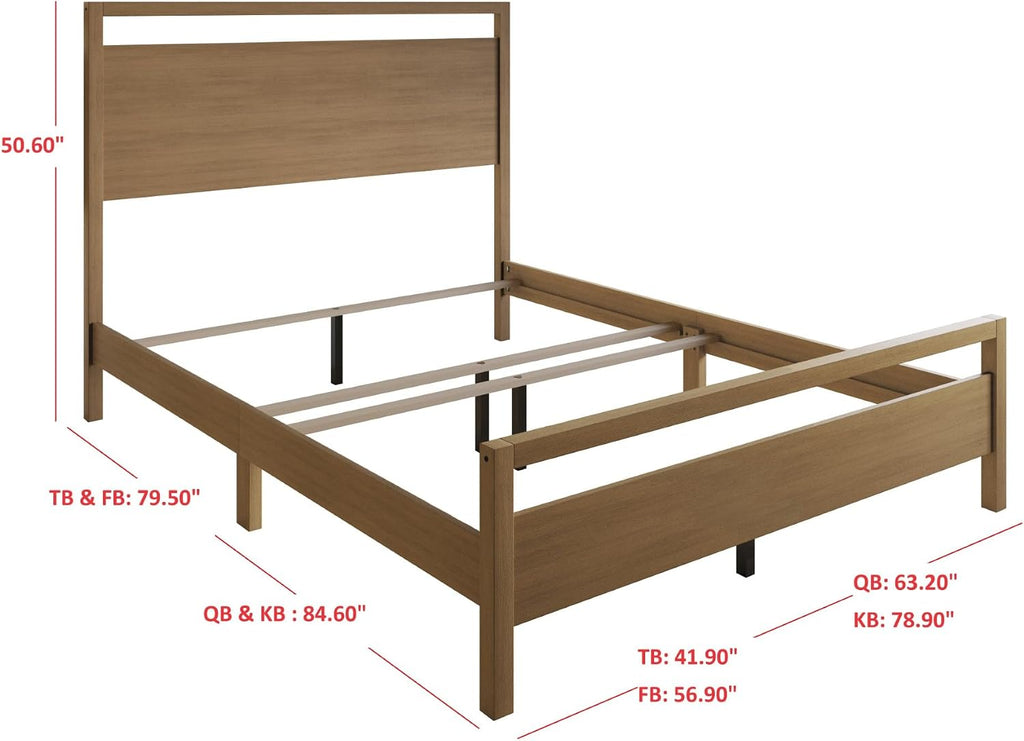 Light Oak Queen Wood Panel Bed