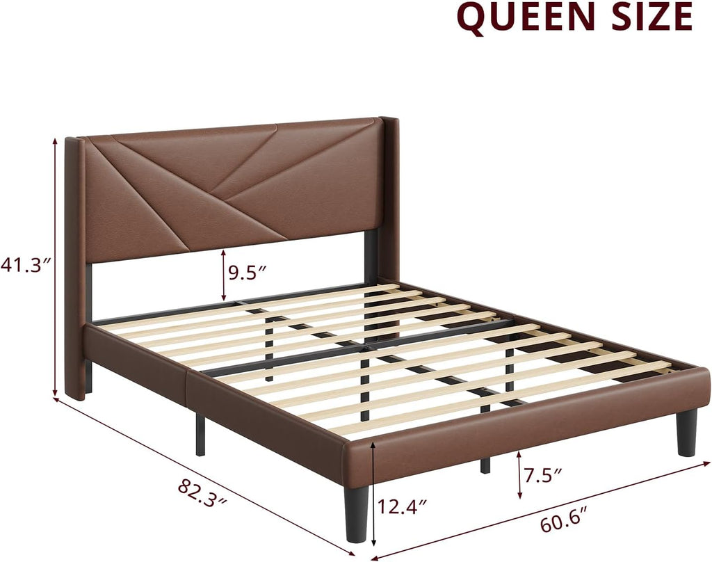 Wingback Queen Upholstered Platform Bed