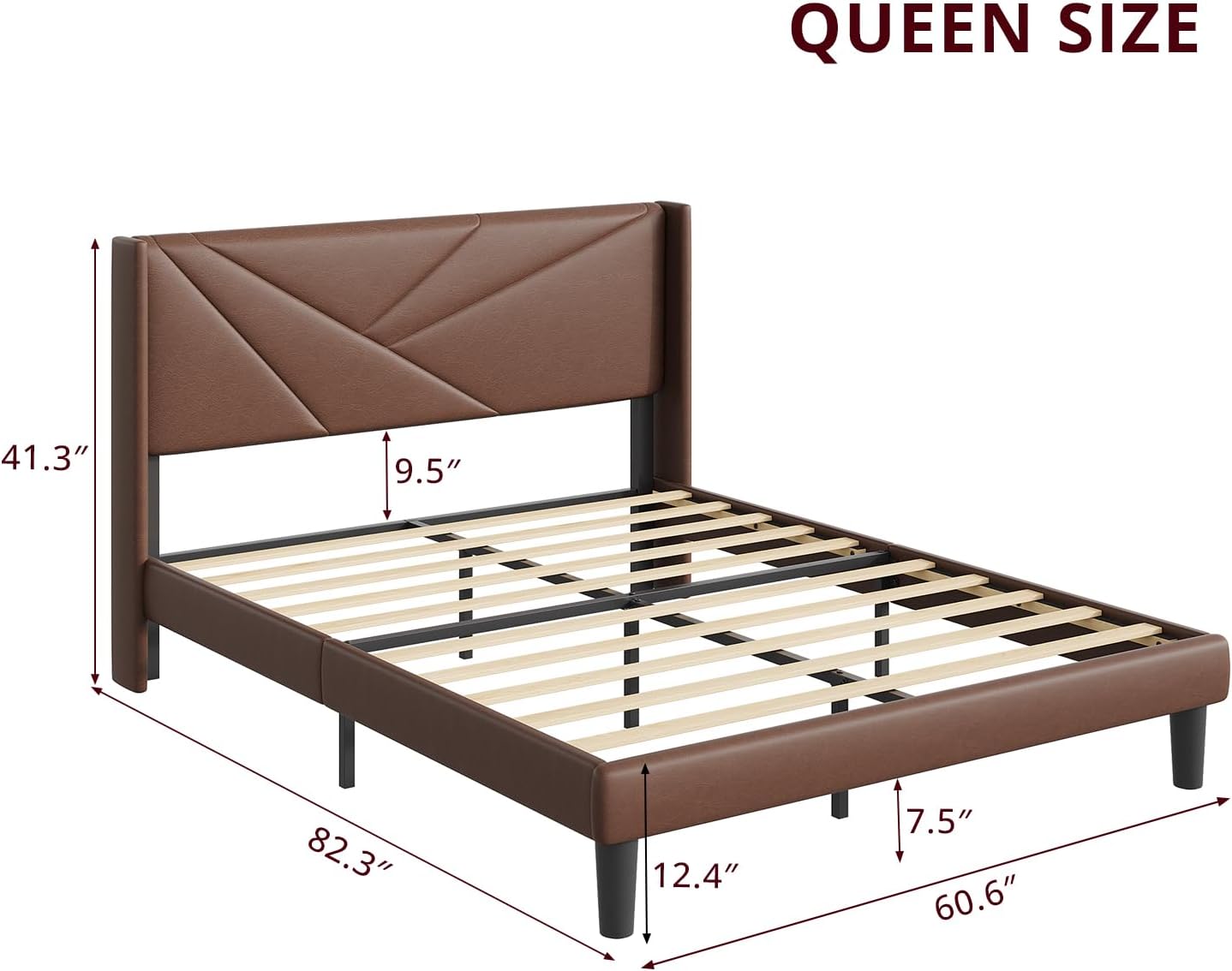 Wingback Queen Upholstered Platform Bed