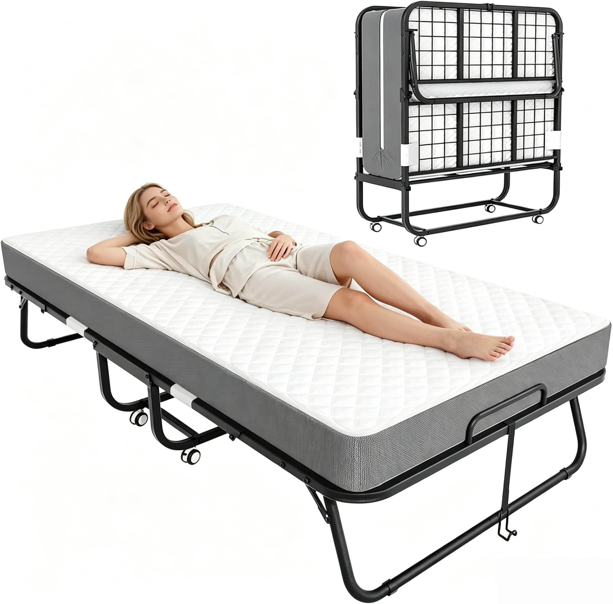 Metal Foam Wheeled Foldable Guest Bed