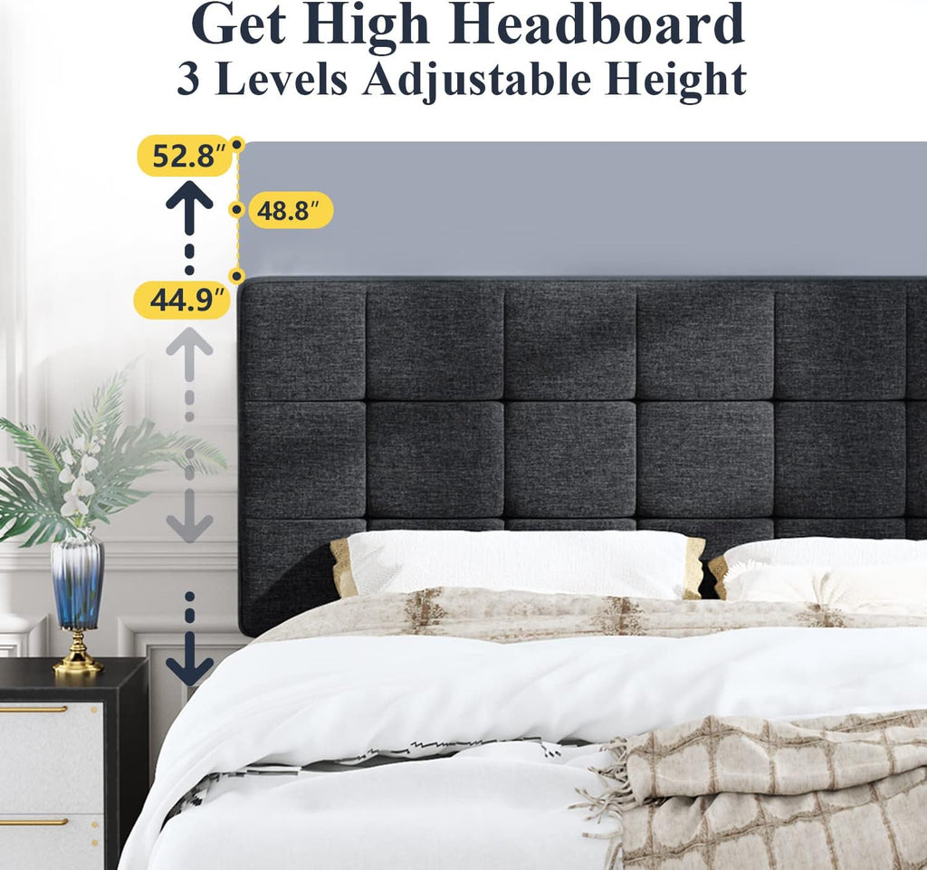 Stitched Grey Queen Fabric Panel Bed