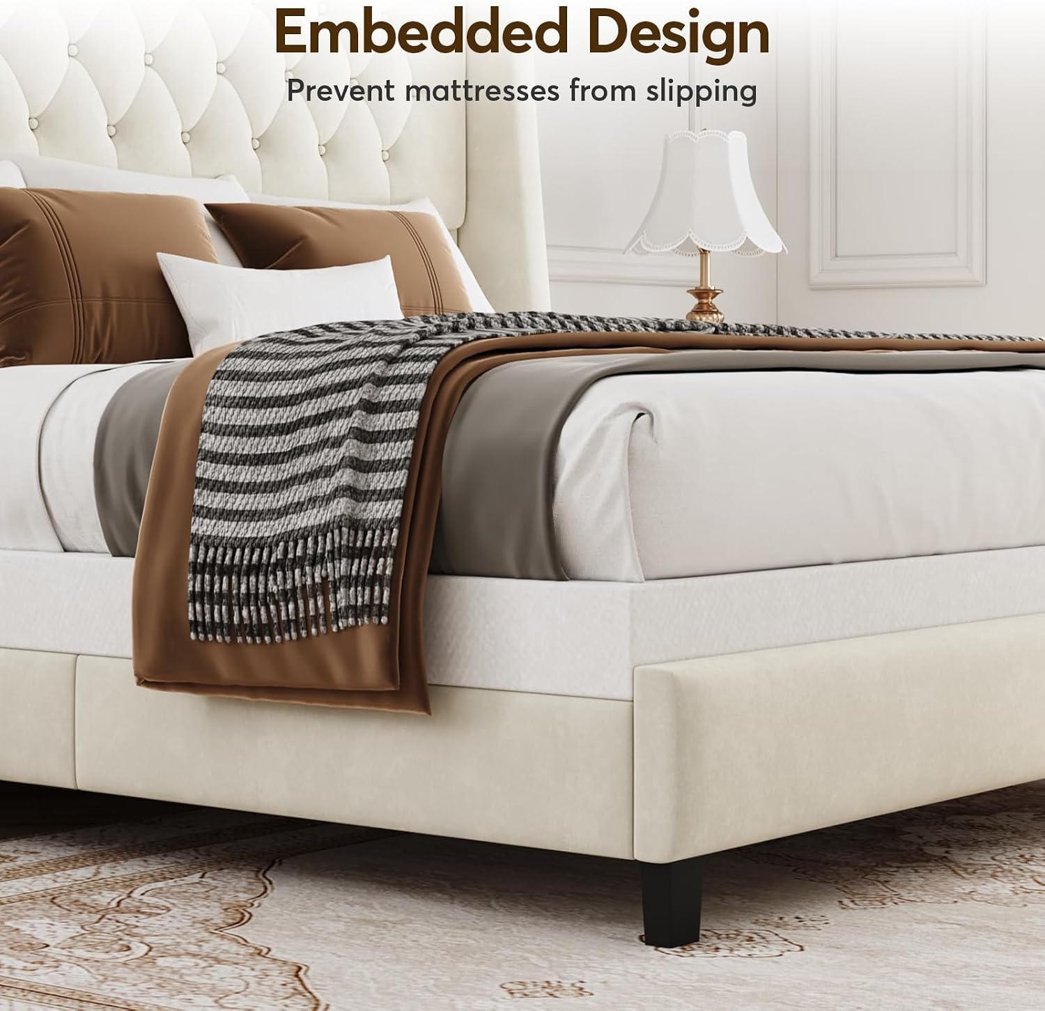 Tufted Velvet Wingback Queen Bed