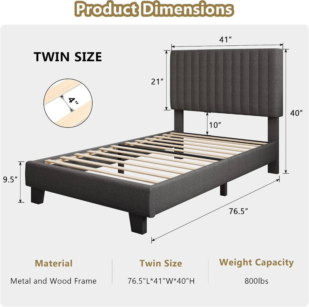Linen Twin Vertical Platform Bed