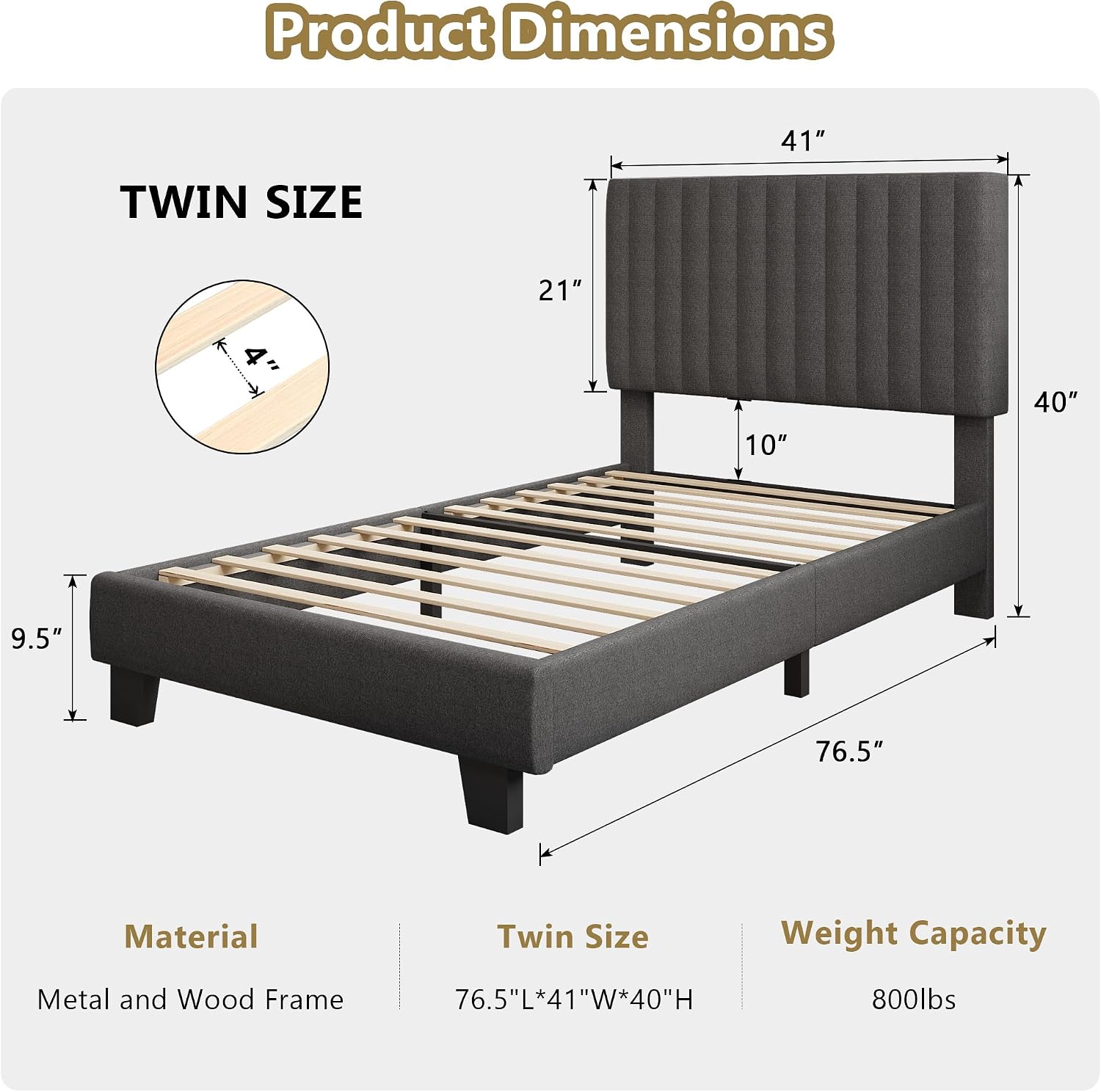 Linen Twin Vertical Platform Bed