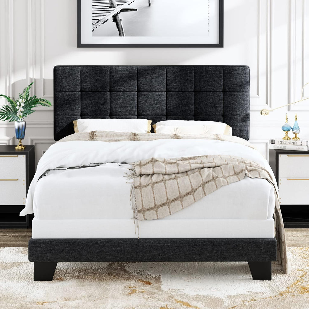 Stitched Grey Queen Fabric Panel Bed