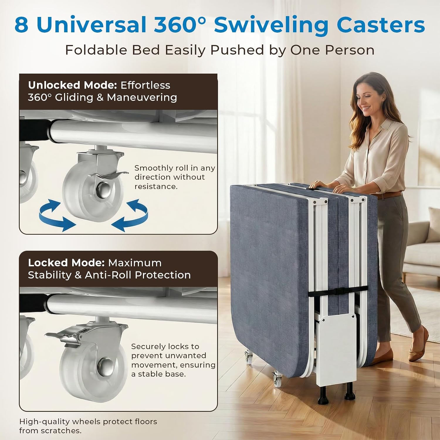 Wheeled Foldable Rollaway Guest Bed