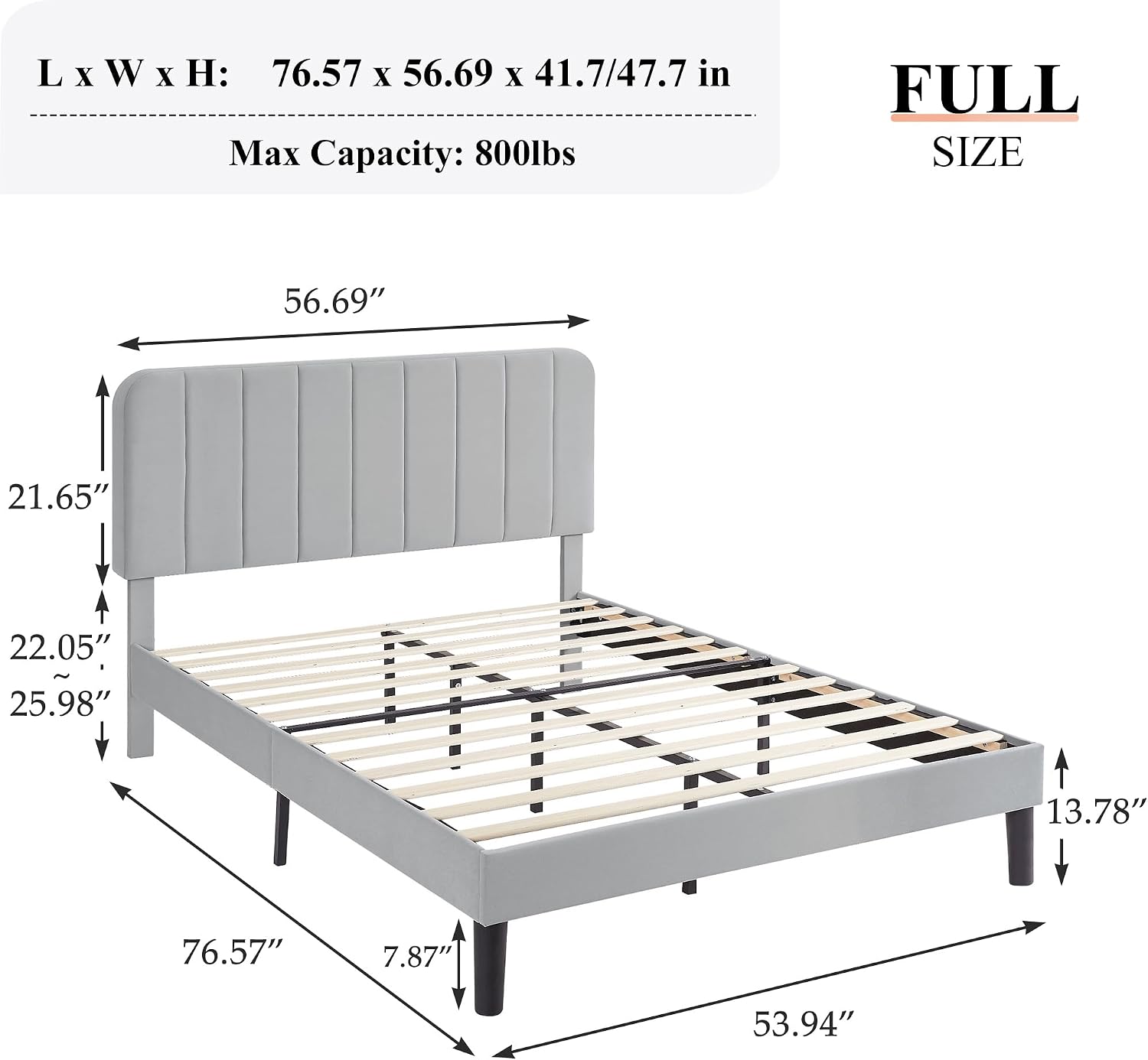 Velvet Full Upholstered Platform Bed