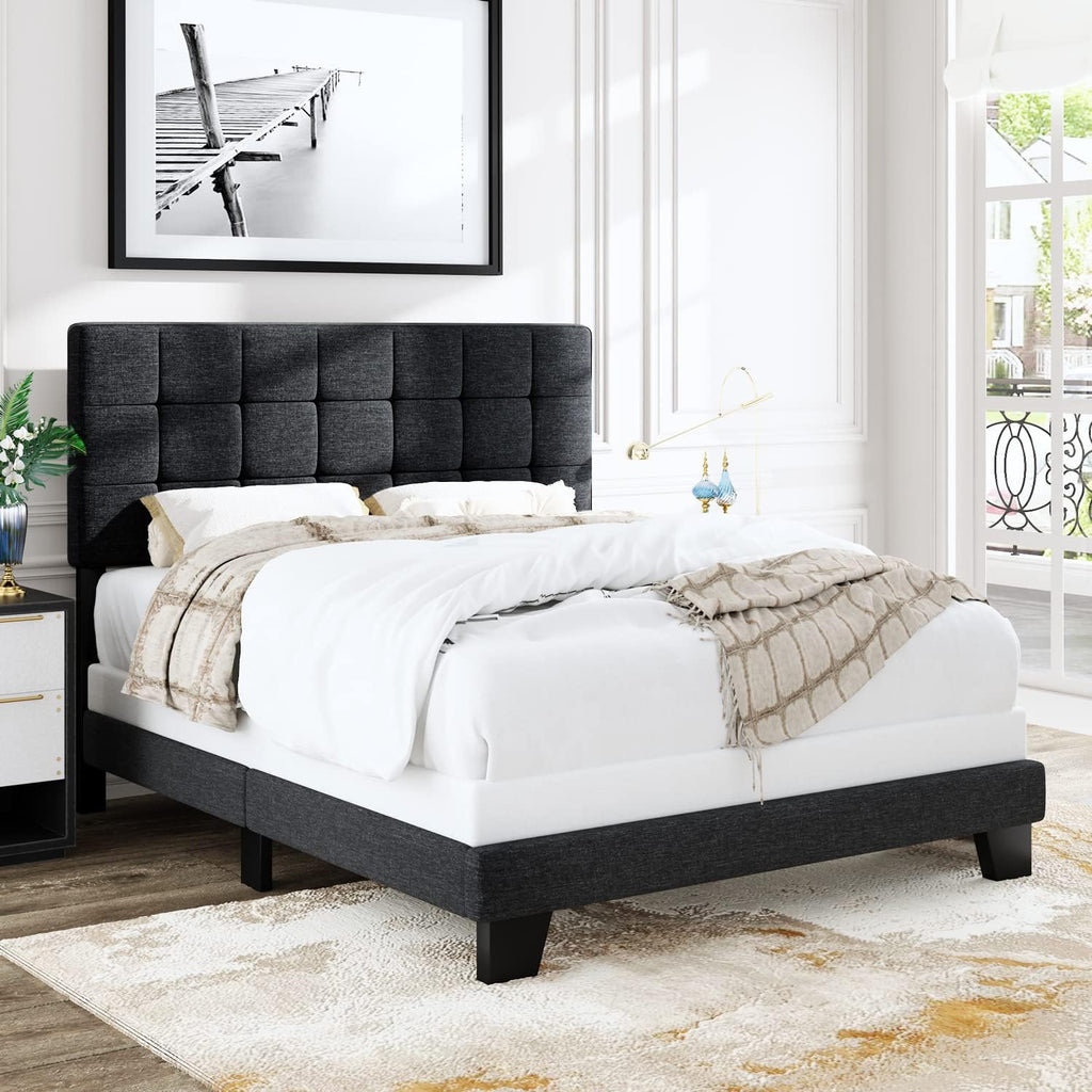 Stitched Grey Queen Fabric Panel Bed