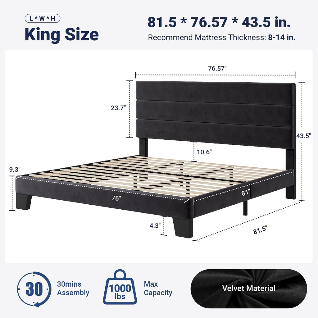 Velvet King Upholstered Platform Bed