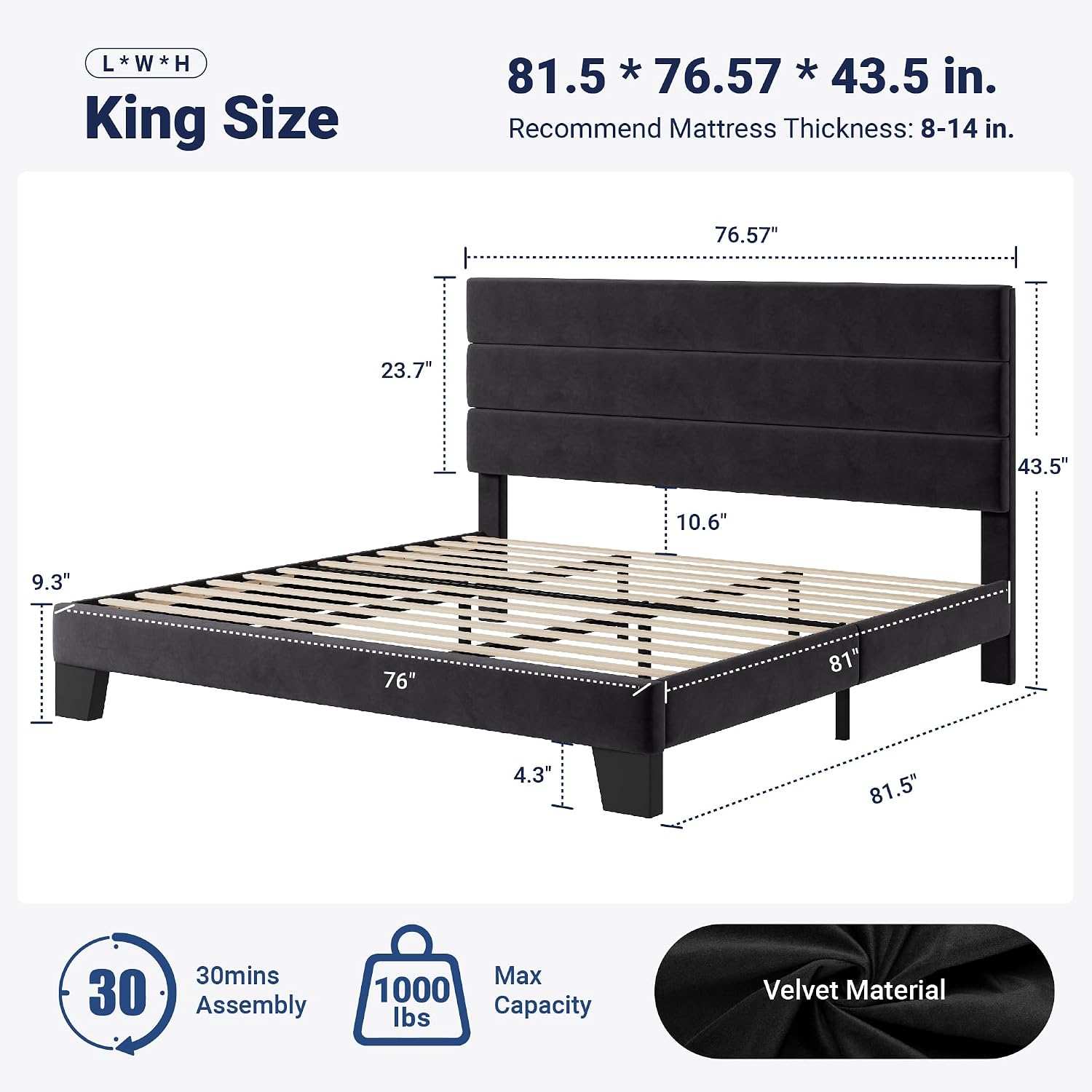 Velvet King Upholstered Platform Bed