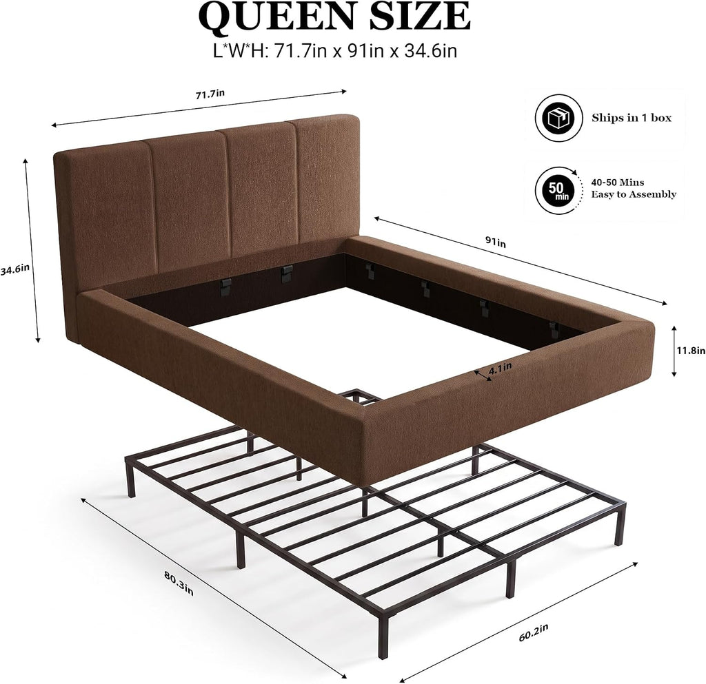 Chenille Queen Channel Platform Bed