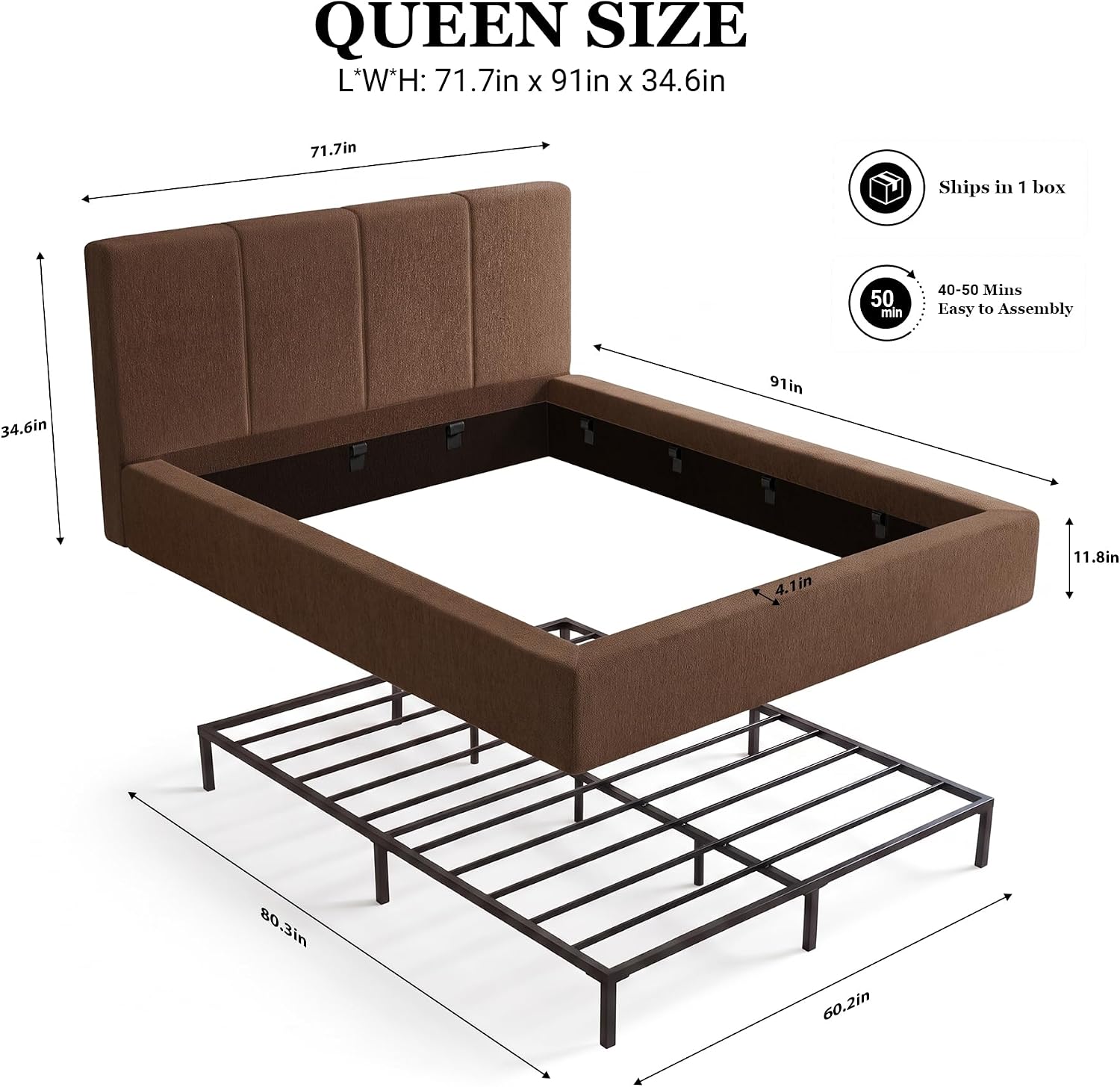 Chenille Queen Channel Platform Bed