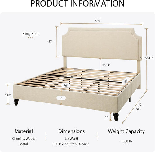 Adjustable Chenille King Platform Bed