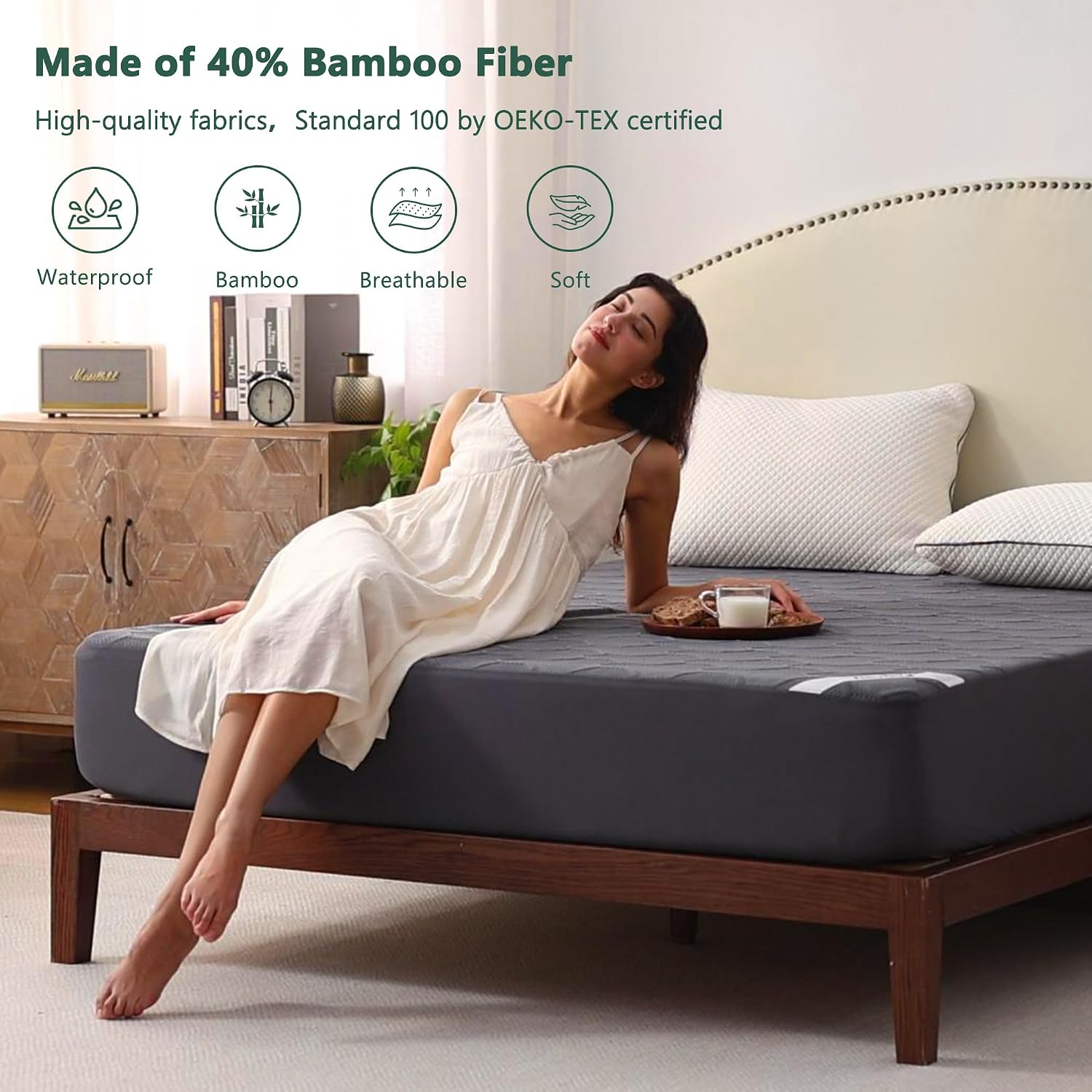 Gray Bamboo Queen Mattress Protector