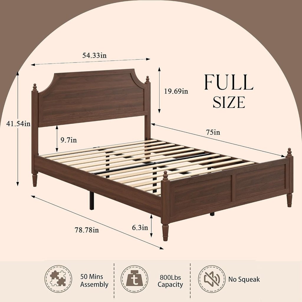 Walnut Storage Full Wood Platform Bed
