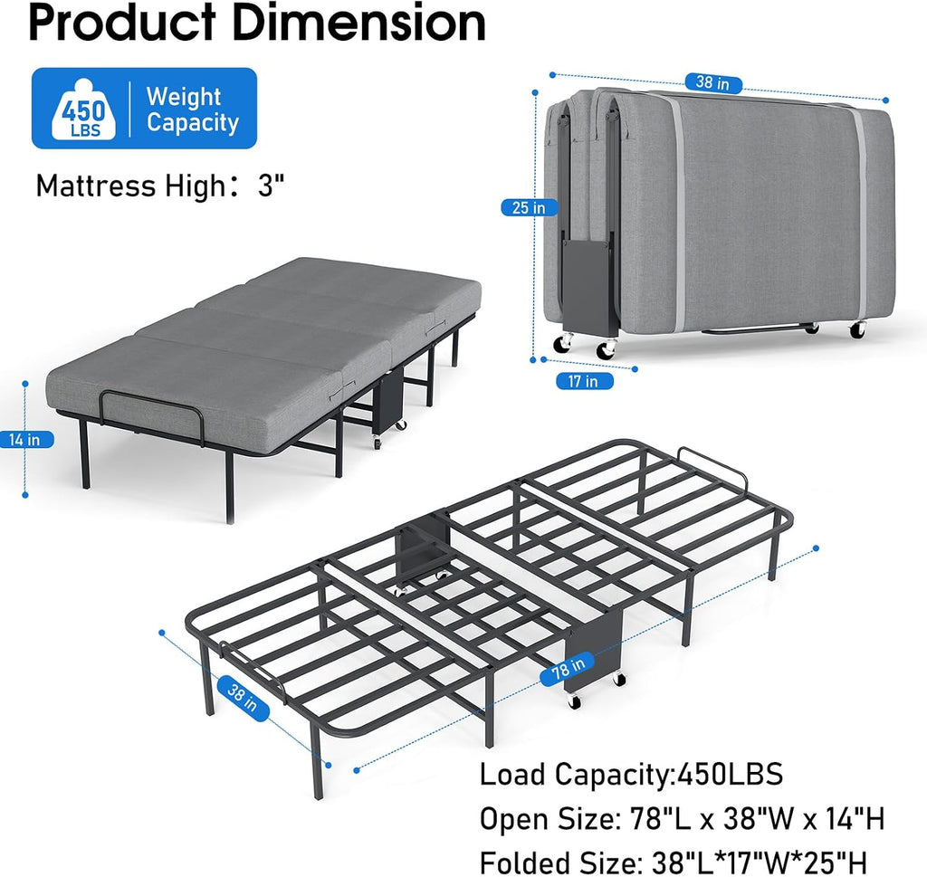 Metal Foam Wheeled Foldable Guest Bed