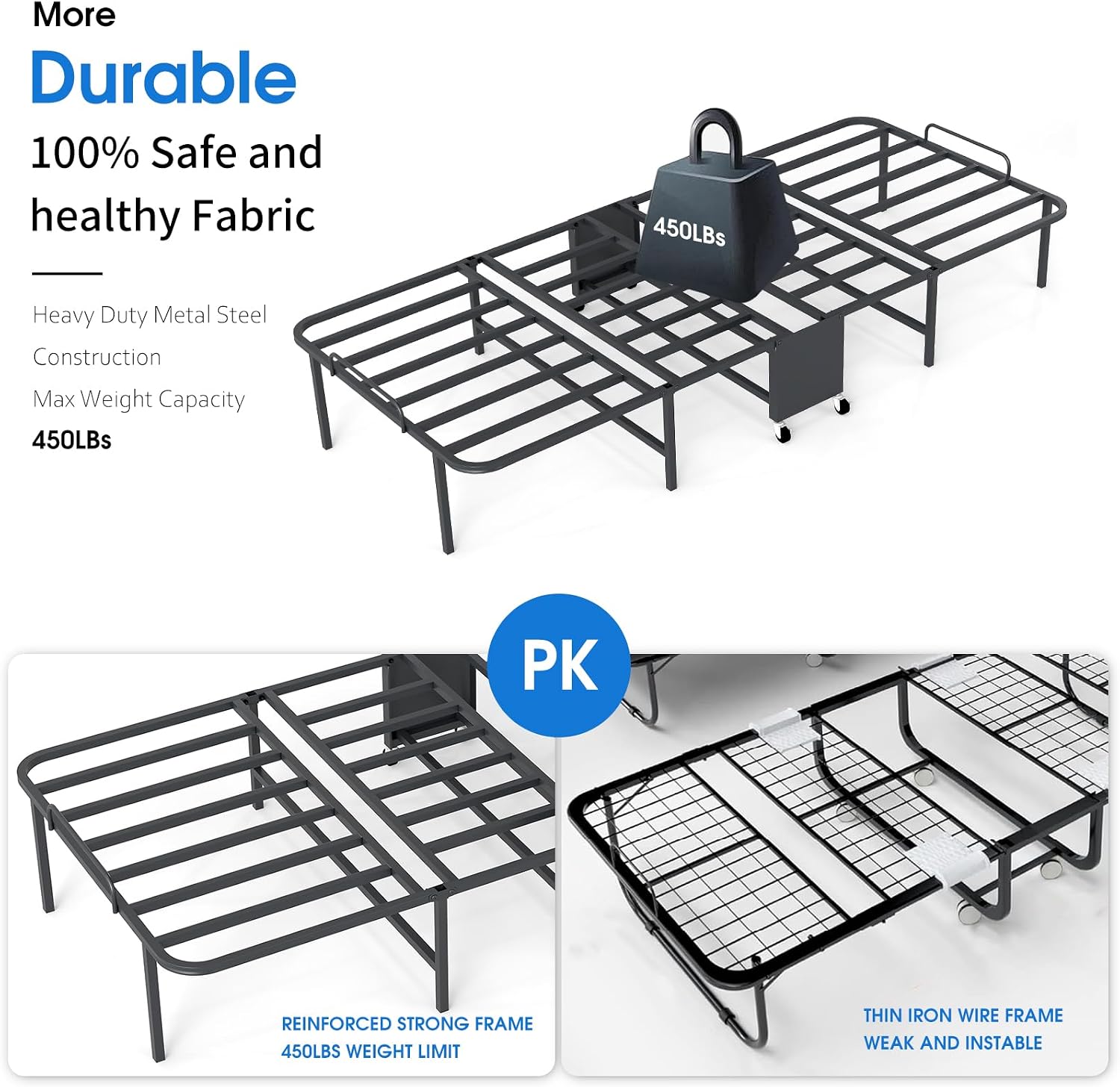 Metal Foam Wheeled Foldable Guest Bed
