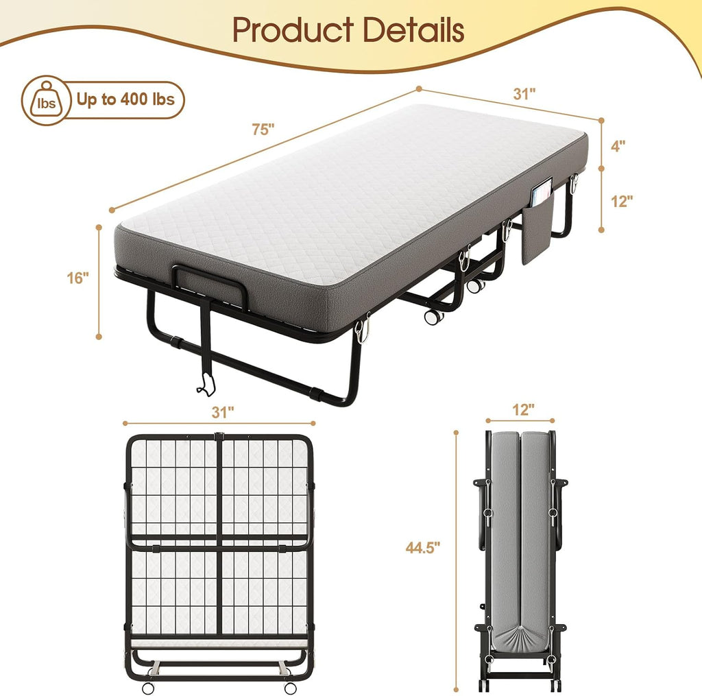 Metal Foam Foldable Single Guest Bed