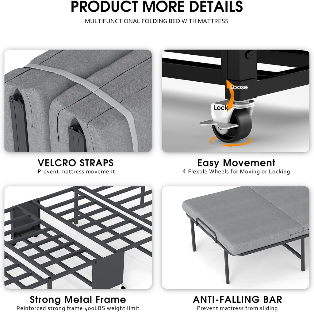 Metal Foam Wheeled Foldable Guest Bed