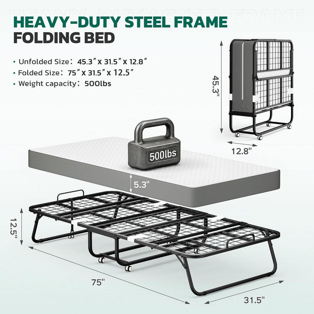 Metal Foam Wheeled Foldable Guest Bed