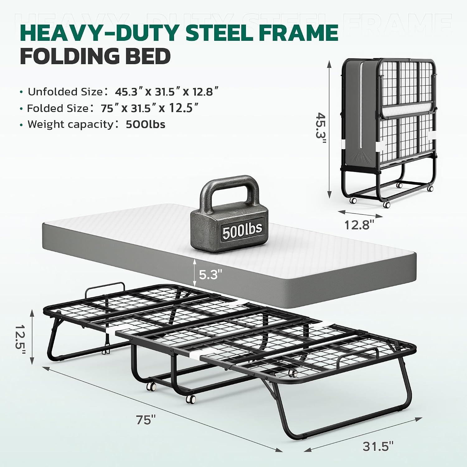 Metal Foam Wheeled Foldable Guest Bed
