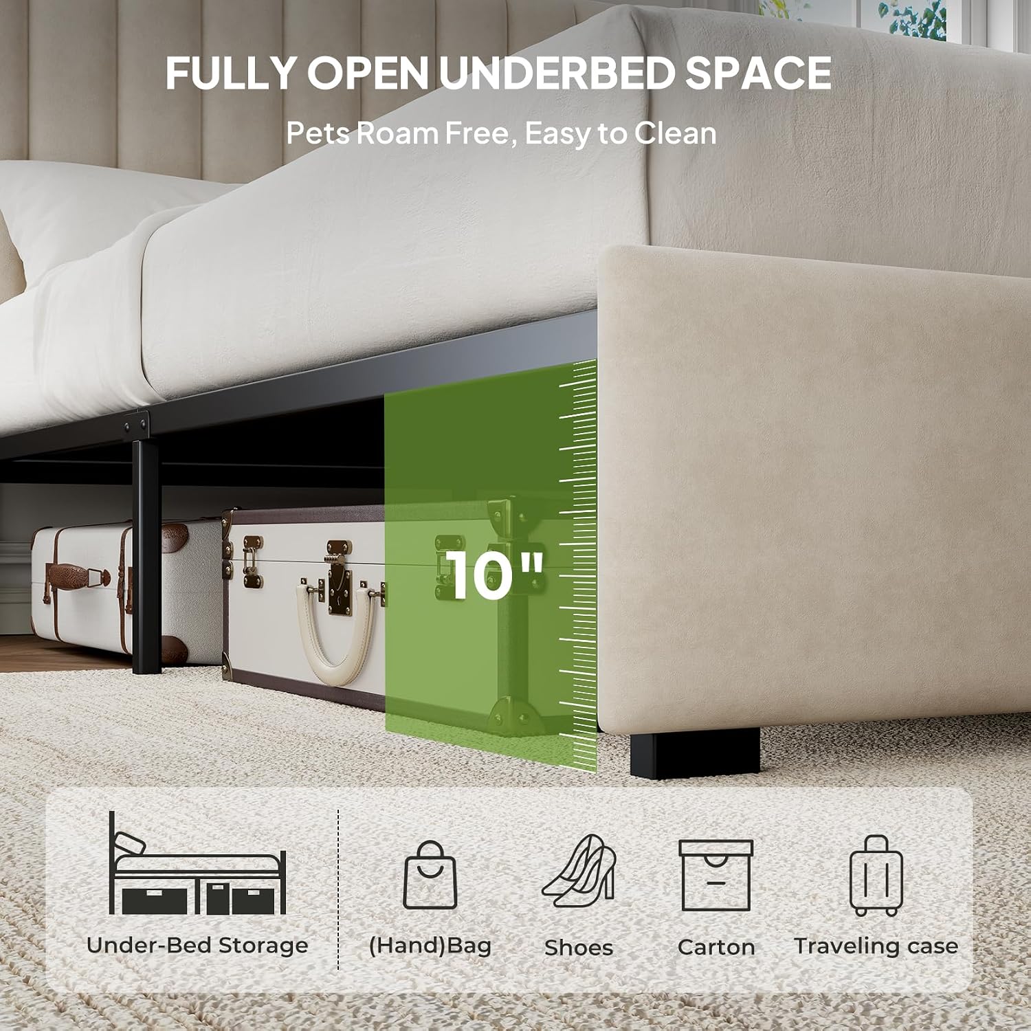 Tufted Velvet Queen Metal Bed Frame