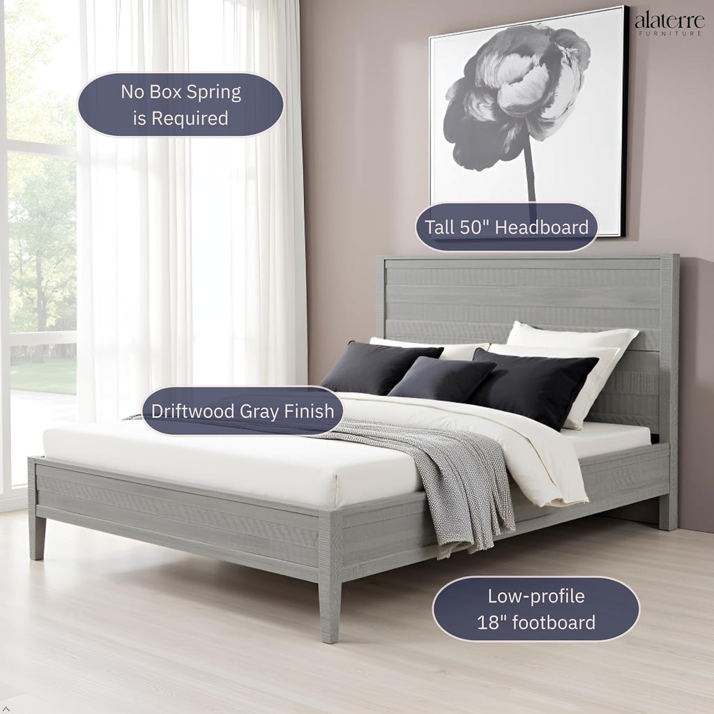 Gray Pine Queen High Panel Bed