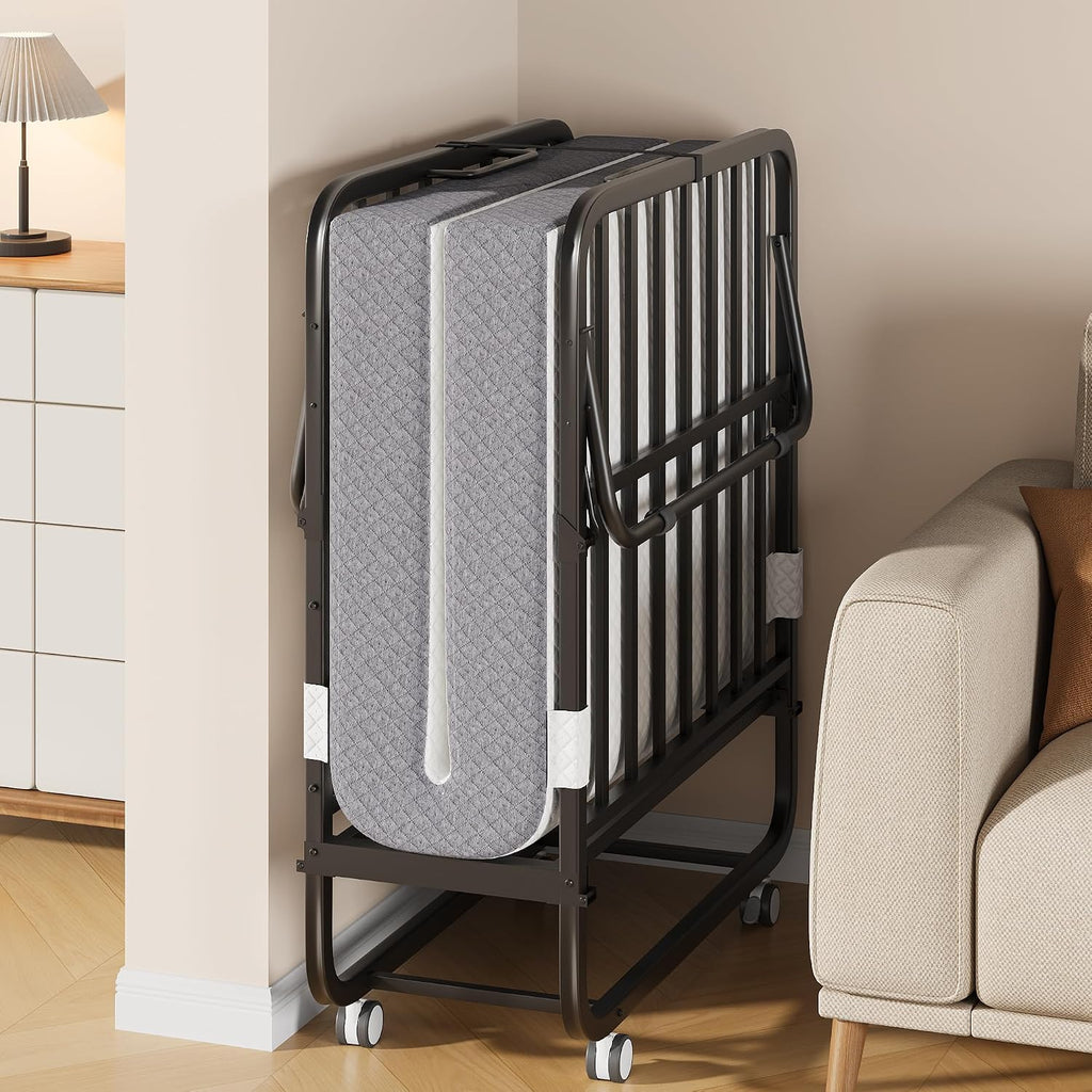 White Wheeled Foam Foldable Cot Bed