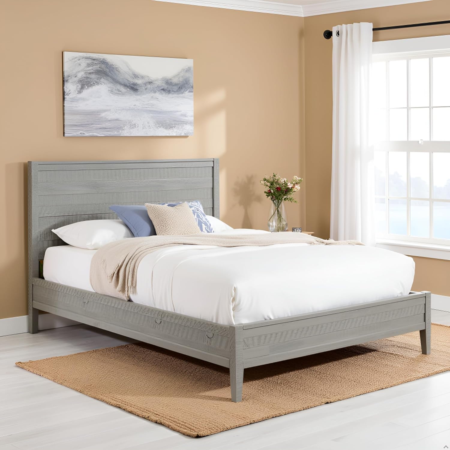Gray Pine Queen High Panel Bed