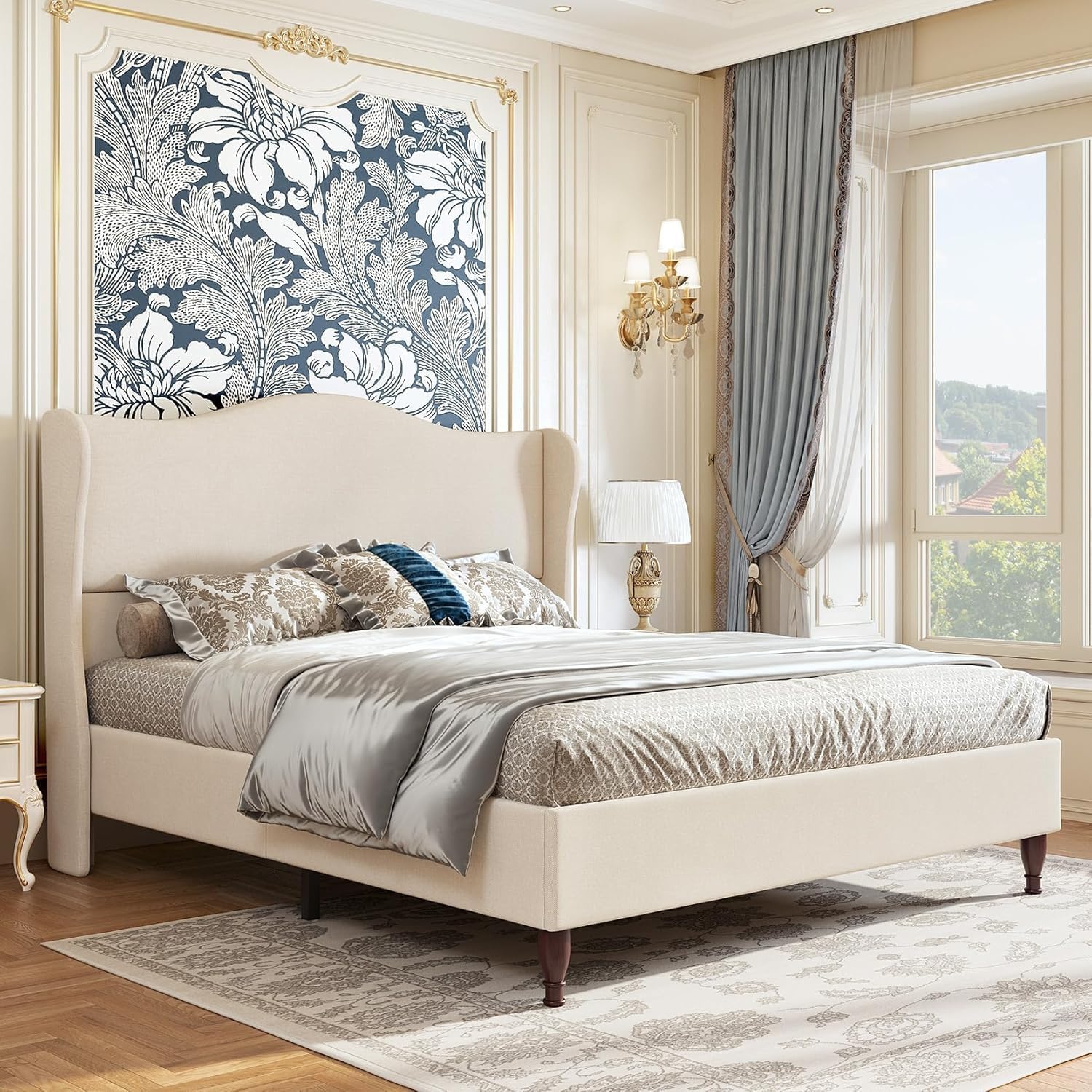 Wingback Tall King Fabric Platform Bed