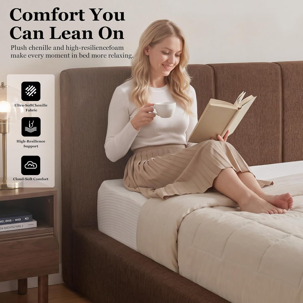 Chenille Queen Channel Platform Bed