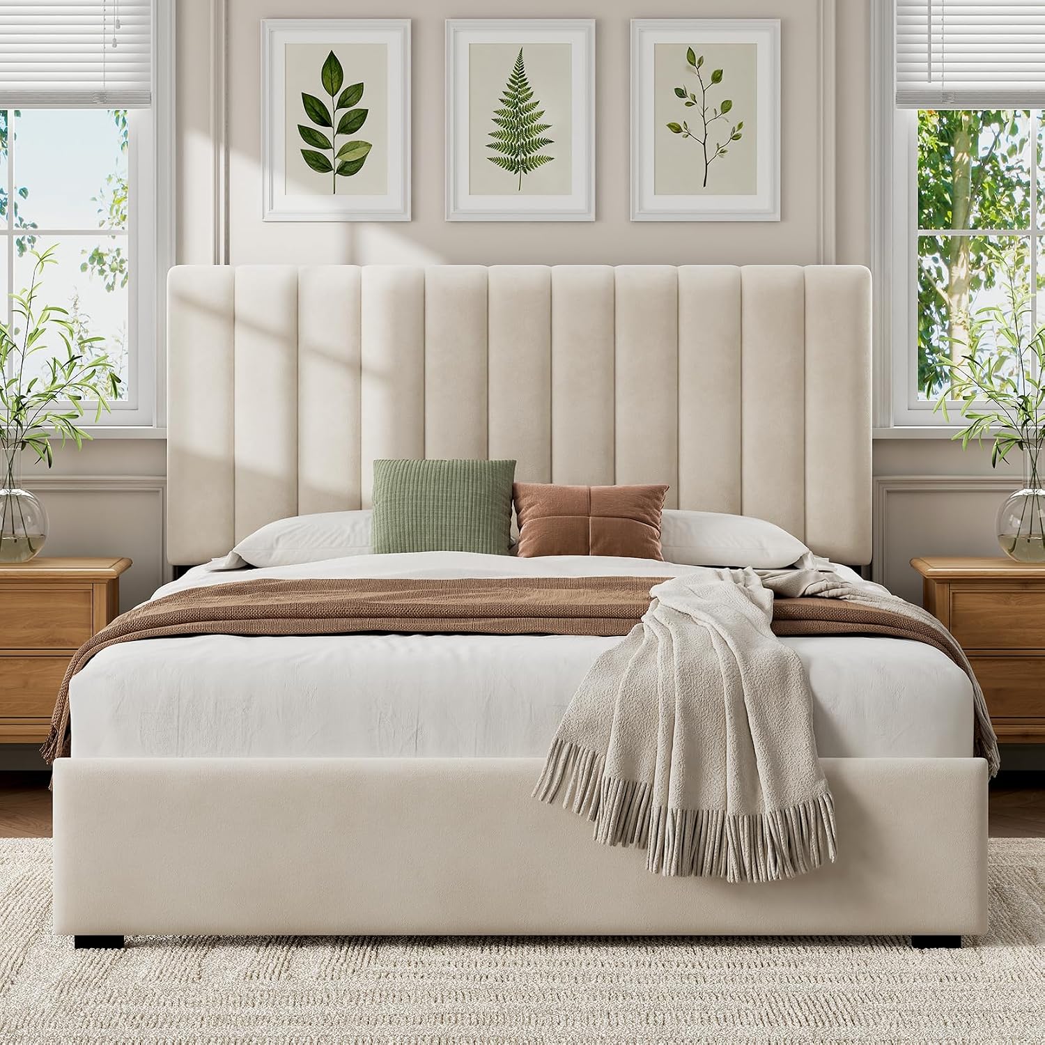 Tufted Velvet Queen Metal Bed Frame