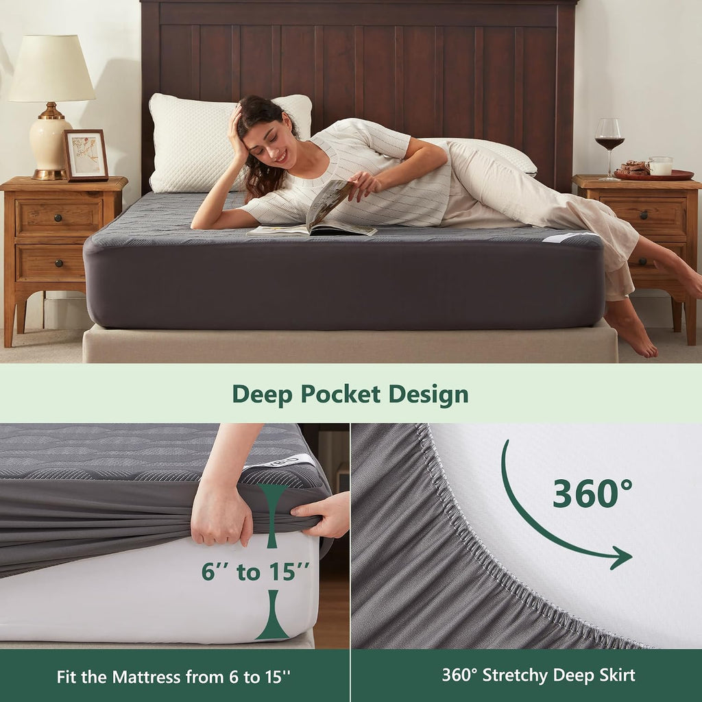 Gray Bamboo Queen Mattress Protector