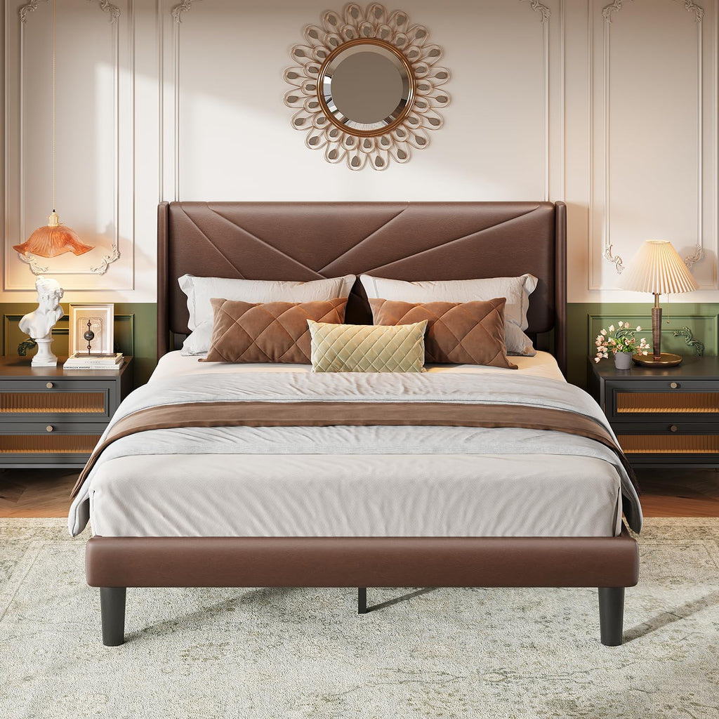 Wingback Queen Upholstered Platform Bed