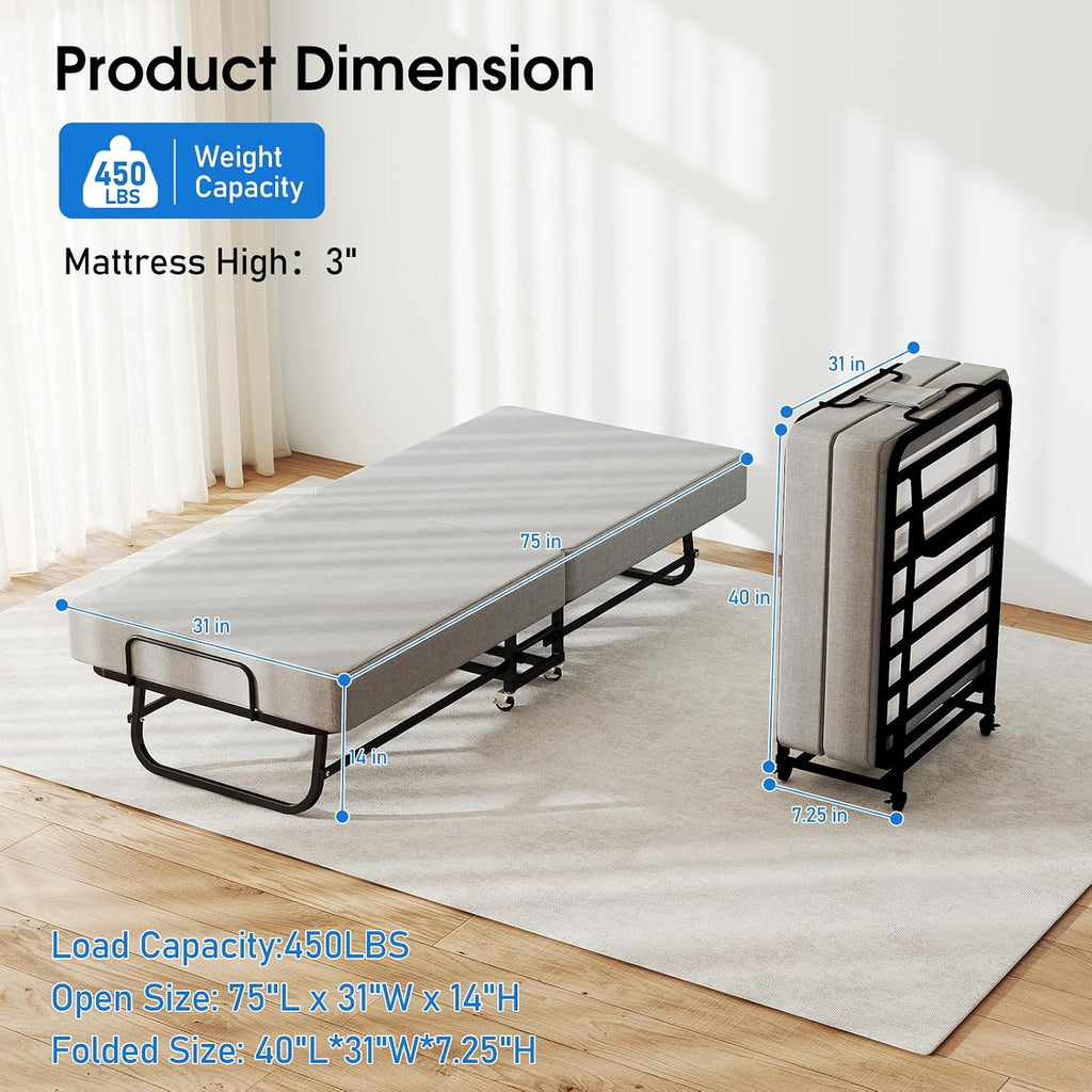 Wheeled Foam Foldable Guest Bed