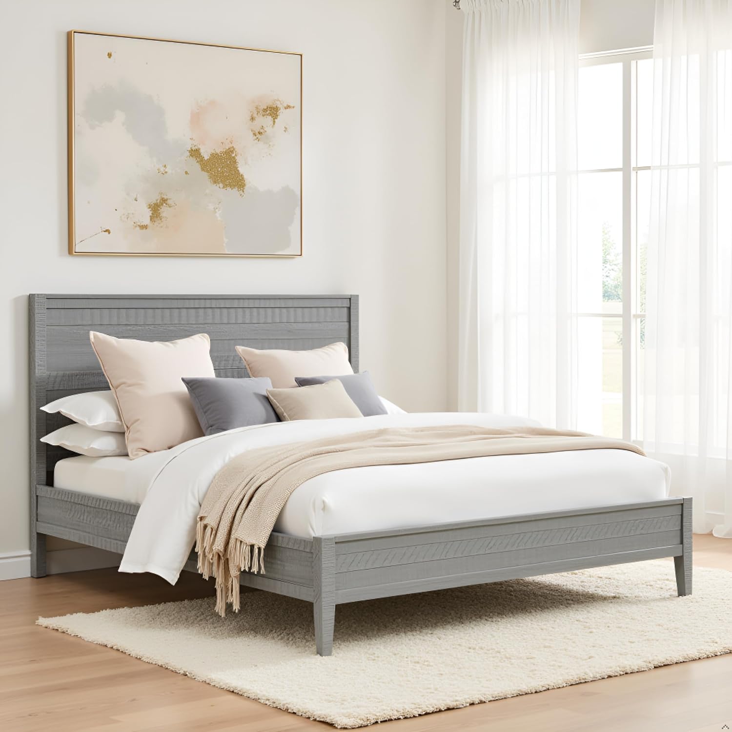 Gray Pine Queen High Panel Bed