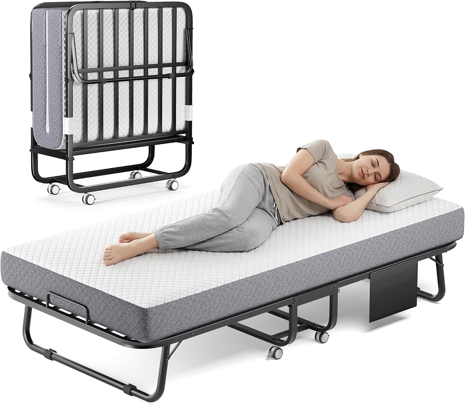 White Wheeled Foam Foldable Cot Bed