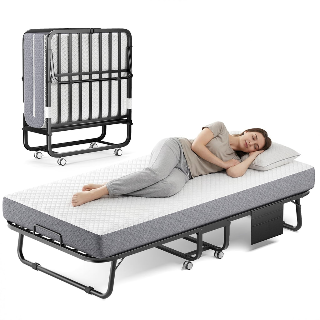 White Wheeled Foam Foldable Cot Bed