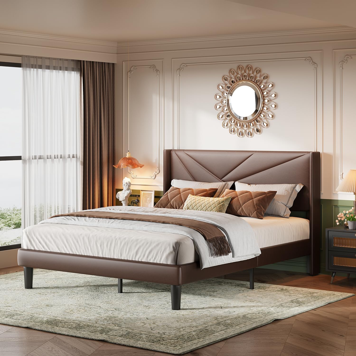 Wingback Queen Upholstered Platform Bed