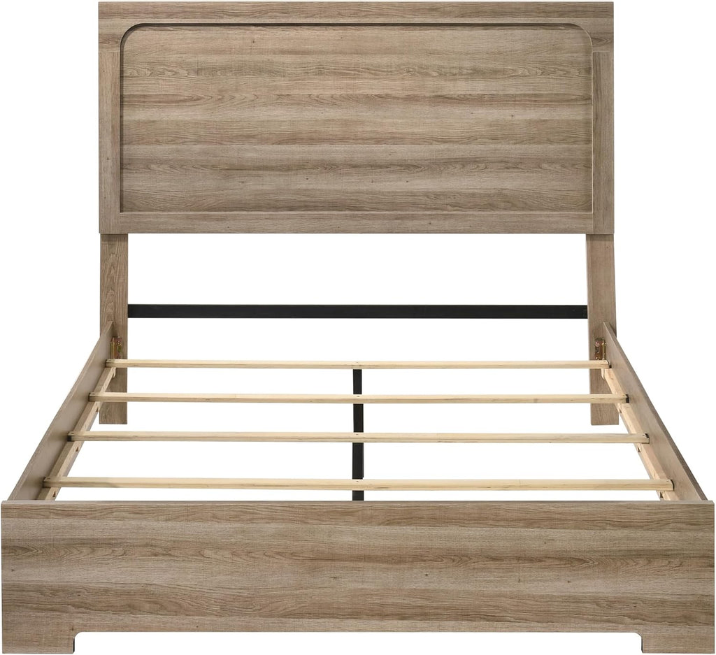 Oak Framed Queen Wood Panel Bed