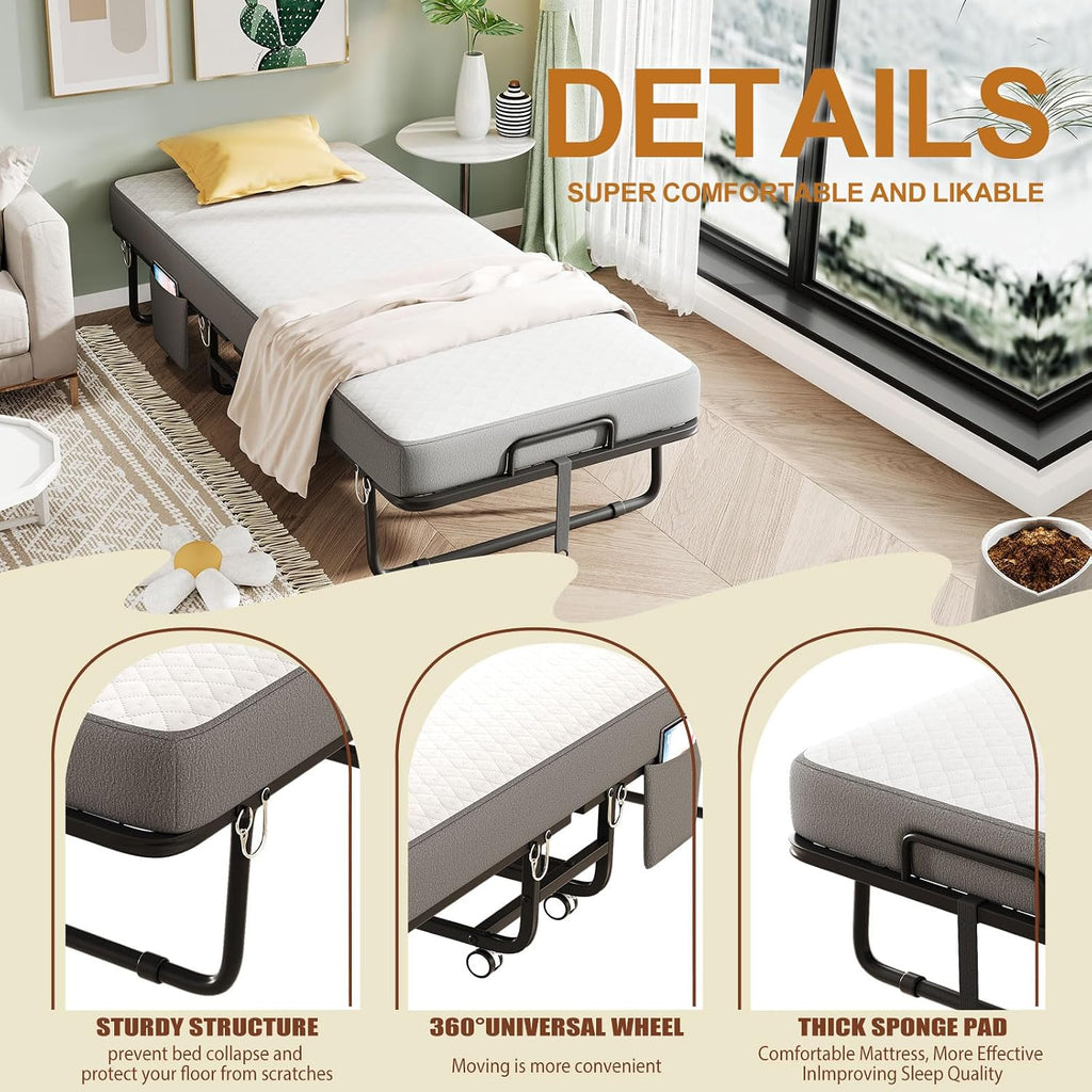 Metal Foam Foldable Single Guest Bed