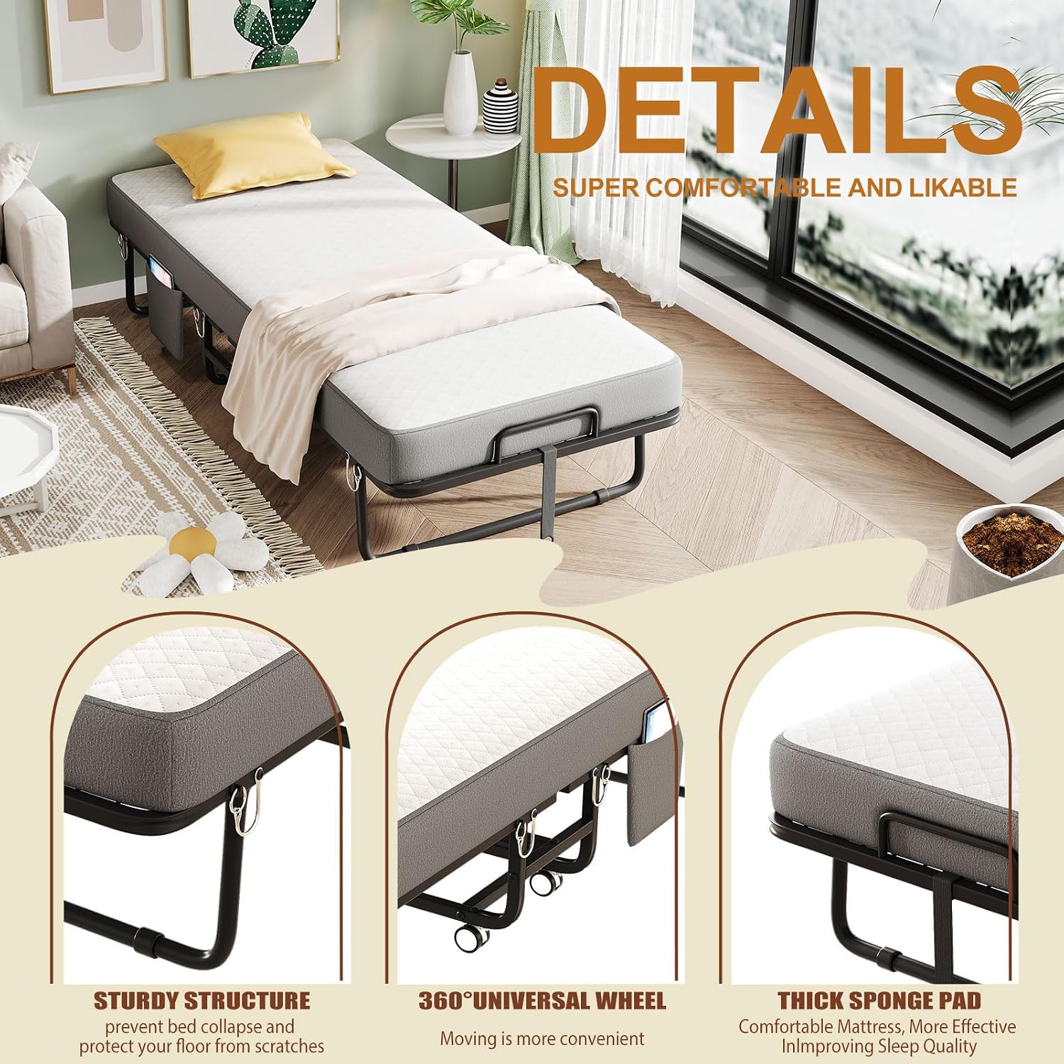 Metal Foam Foldable Single Guest Bed