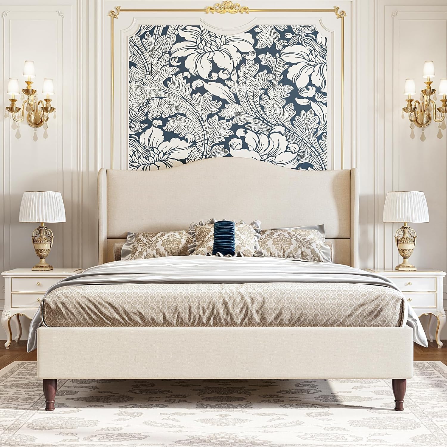 Wingback Tall King Fabric Platform Bed
