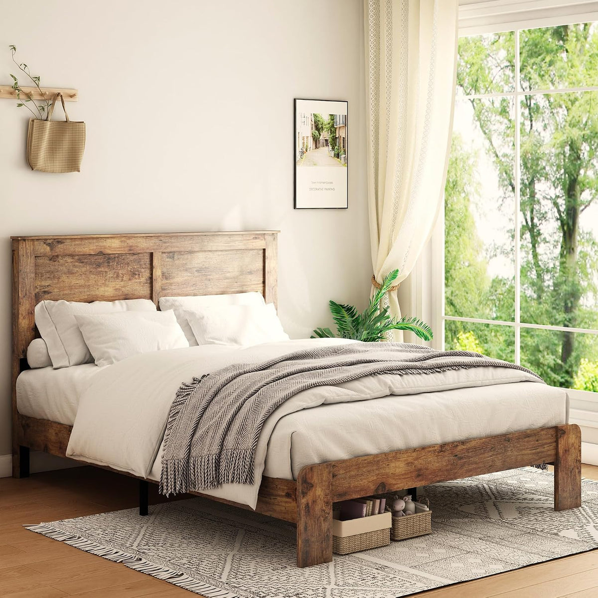 Rustic Wood Queen Platform Bed