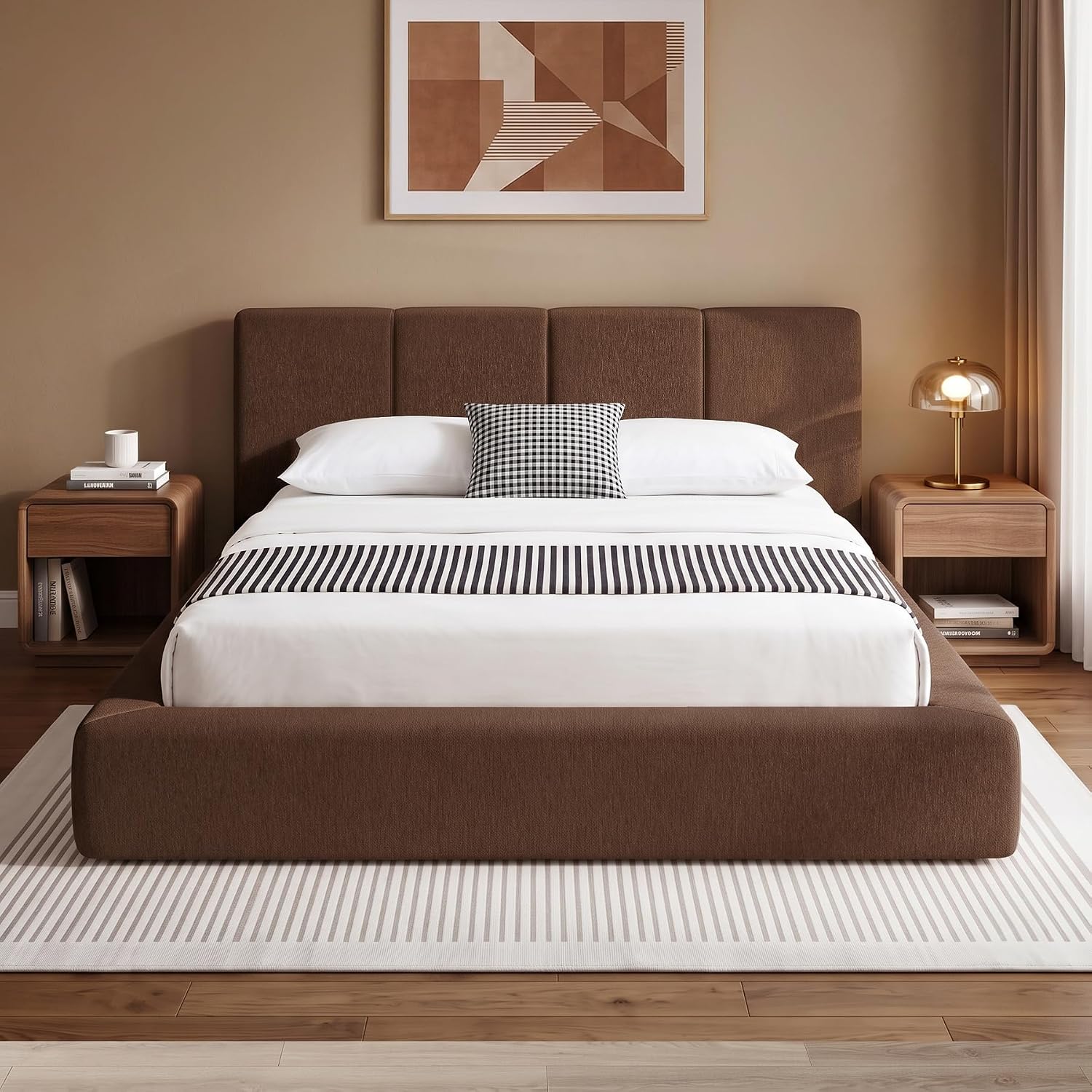Chenille Queen Channel Platform Bed
