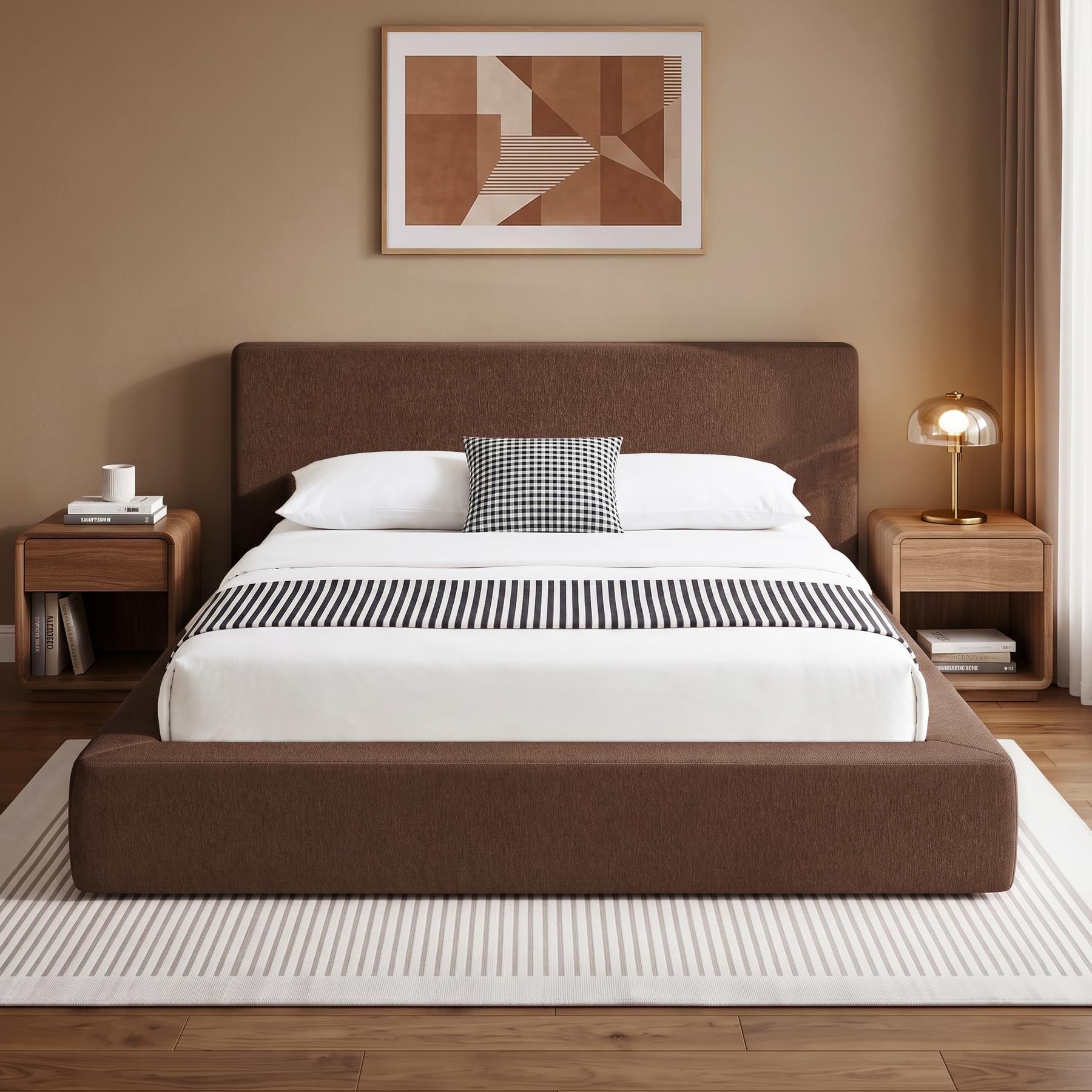 Chenille Queen Channel Platform Bed