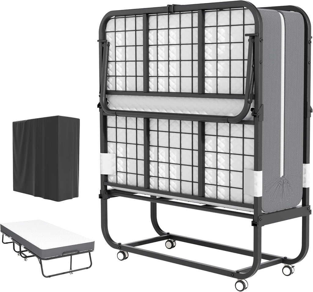 Metal Foam Wheeled Twin Fold Bed