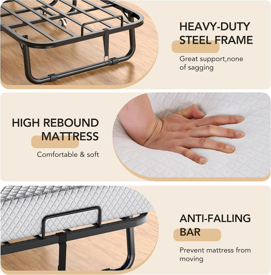 Wheeled Foam Twin Foldable Guest Bed